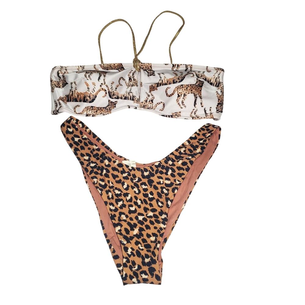 Aerie Leopard Print Bandeau + Cheekier Bikini Swim Set NWT Women's Medium